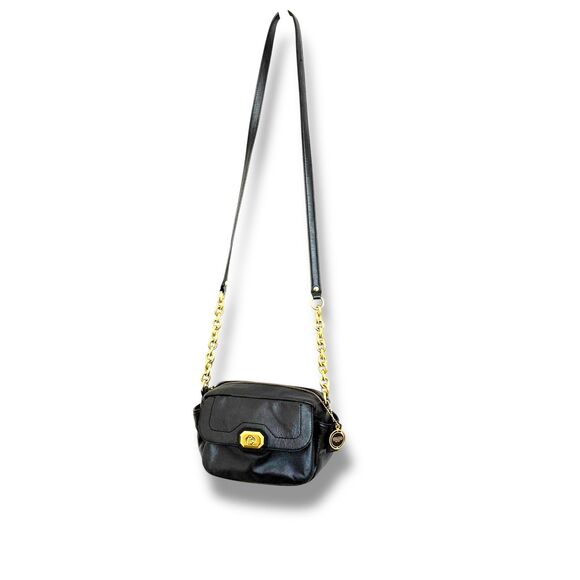 Coach Campbell Black Leather Crossbody Bag Gold Turnlock Chain Strap F24843 - Picture 1 of 12